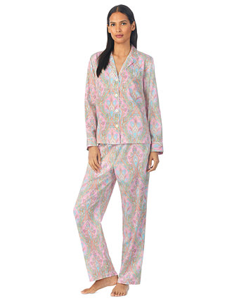 Женский комплект из атласного топа с длинными рукавами с рисунком пейсли и пижамных брюк LAUREN Ralph Lauren