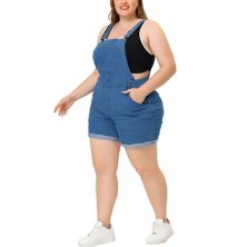 Women's Plus Size Jumpsuit Roll Hem Pocket Jean Overall Shorts Agnes Orinda