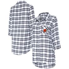 Женская ночная рубашка в клетку с длинными рукавами и пуговицами Concepts Sport Charcoal Cleveland Browns Sienna Unbranded