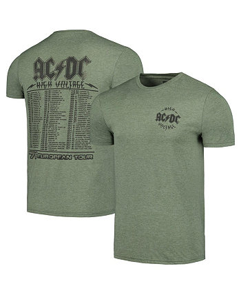 Мужская футболка цвета Хизер зеленого цвета AC/DC High Volt '76 European Tour American Classics
