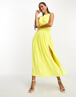 Ярко-желтое атласное платье макси без рукавов со сборками ASOS DESIGN ASOS DESIGN