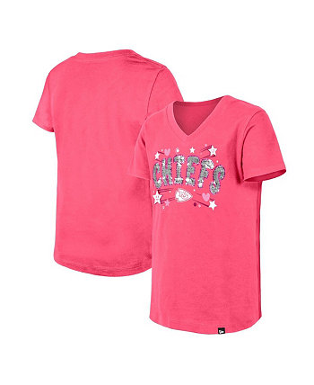 Розовая футболка с v-образным вырезом и пайетками Big Girls Kansas City Chiefs New Era
