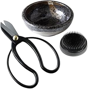 Wazakura Made in Japan Ikebana Floral Arrangement Kit. Koryu Scissors, Black Kenzan, Minoyaki Black Ceramic Flower Vase (Koryu, Black Vase, 2in Black Kenzan) Wazakura