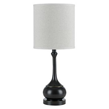 Elongated Bellied Shape Metal Accent Lamp with Drum Shade, Black Benzara