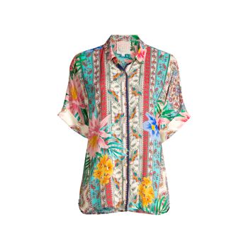 Clover Floral & Striped Button-Front Shirt Johnny Was