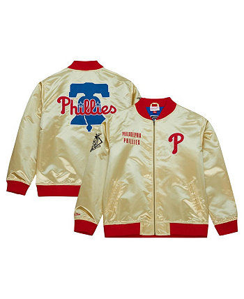 Мужская легкая атласная куртка с молнией во всю длину золотистого цвета Philadelphia Phillies OG 2.0 Mitchell & Ness