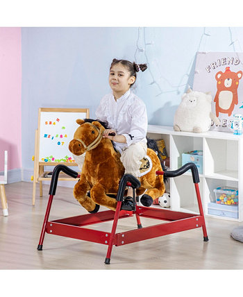Kids Spring Rocking Horse, Ride on Horse for Girls and Boys with Animal Sounds, Plush Horse Ride-on with Soft Feel, Interactive Toy for Kids Qaba
