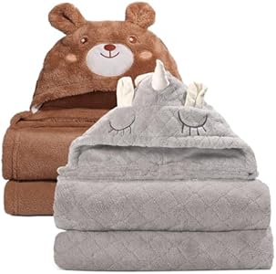 Baby Hooded Towels Boys 1-5, 2-Pack Thick Baby Boy Bath Towels, Soft Absorbent Toddler Hooded Bath Towels Age 1-5, 50" x 32" Hooded Towels for Toddlers Boys, Baby Bath Towel, Brown & Grey WODHOY