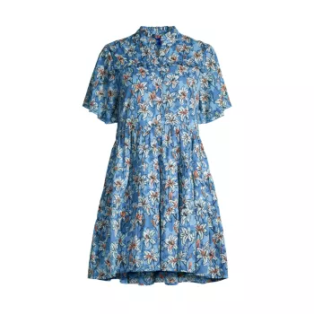 Хлопковое мини-платье-рубашка с цветочным принтом Vibeka Ro's Garden