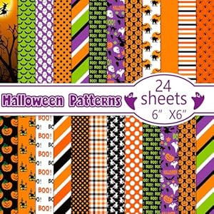 24 Sheets Halloween Patterns Scrapbook Paper Pads, 6x6in 24 Designs Pumpkin Ghost Spider Witch Boo Bats Patterns Art Craft Paper for Halloween Card Making Origami DIY Welpurch