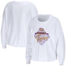 Women's WEAR by Erin Andrews White LSU Tigers Diamond Long Sleeve Cropped T-Shirt WEAR by Erin Andrews