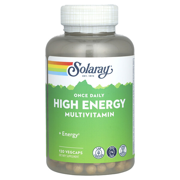 Once Daily High Energy, поливитамины, без железа, 120 растительных капсул Solaray