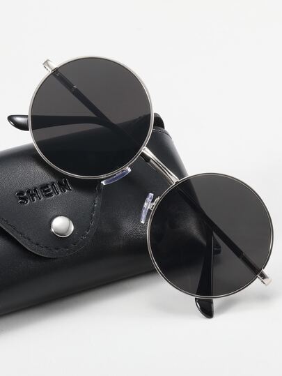 Мужские солнцезащитные очки с круглым металлическим каркасом SHEIN