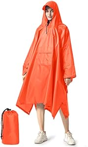 NUUR Rain Poncho for Women Adults Unisex Hooded Zipper Raincoat Waterproof Reusable Hiking Rain Coat with Pockets NUUR