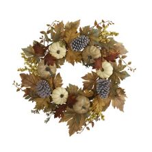 nearly natural 24&#34; Fall Pumpkins, Pine Cones and Berries Artificial Wreath NEARLY NATURAL