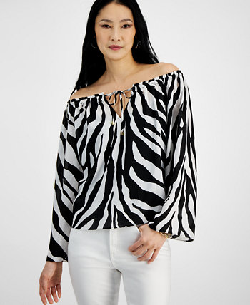 Миниатюрная блузка с открытыми плечами с зебровым принтом, созданная для Macy's I.N.C. International Concepts