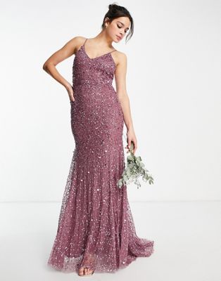 Украшенное лиловым платье макси Beauut Bridesmaid по всей поверхности с лямками-комбинациями Beauut