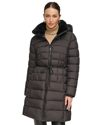 Женское Пуховое Пальто с Искусственным Мехом на Капюшоне и Поясом-веревкой DKNY DKNY