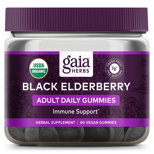 Ежедневные жевательные конфеты для взрослых с черной бузиной — 7 г — 80 веганских жевательных конфет Gaia Herbs