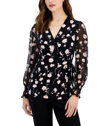 Блуза Petite с запахом и цветочным принтом Anne Klein