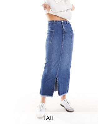 Темно-синяя джинсовая юбка макси с разрезом спереди и боковыми карманами Vero Moda Tall VERO MODA