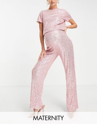 Jaded Rose Maternity sequin wide leg pants in rose gold  Jaded Rose Maternity