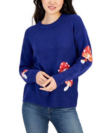 Juniors' Mushroom Printed Crewneck Sweater Hooked Up by IOT