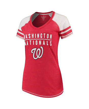 Женская красная футболка с v-образным вырезом и цветными блоками Washington Nationals Soft As A Grape
