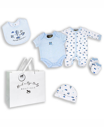 Baby Boys Fly High Layette Gift в сетчатом мешке, набор из 5 предметов Rock-A-Bye Baby Boutique