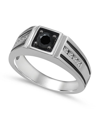 Мужское кольцо с черным и белым бриллиантом (1 карат) из белого золота 10 карат Macy's