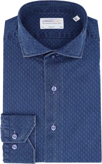 Текстурированная джинсовая классическая рубашка с отделкой Trim Fit Lorenzo Uomo