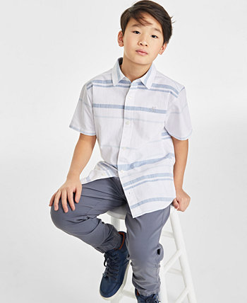 Полосатая хлопковая рубашка с короткими рукавами для больших мальчиков Calvin Klein