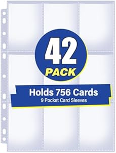 42 Pack 9 Pocket Double Side Card Sleeves Binder Sheets, Holds 756 Cards, Trading Card Binder Sleeves for 3 Ring Binder, Card Sleeve Pages for Baseball, Football, Business, TCG, Kpop Cards YHIJF