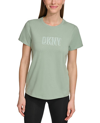 Женская хлопковая футболка с украшенным логотипом DKNY