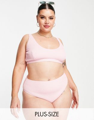 Peek & Beau Curve Exclusive high waist bikini bottom in pink scrunch Peek & Beau Curve