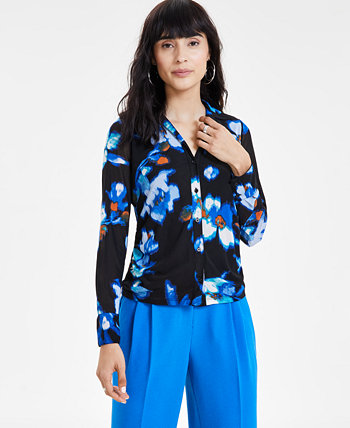 Women's Floral-Print Triple Mesh Shirt, Created for Macy's Bar III