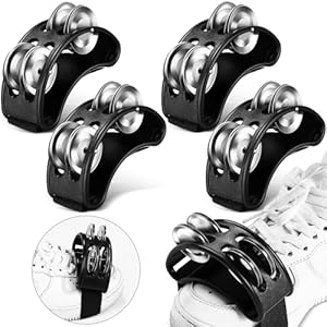 4 Pcs Foot Tambourine Percussion Musical Instrument foot tambourines for adults Foot Percussion Pedal with Metal Bells Shoe Tambourines Shakers for Drum Guitar Playing(Black) Lukmaa