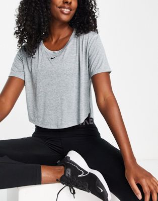 Серый укороченный топ с короткими рукавами и овальным вырезом Nike Training Dri-FIT One Nike
