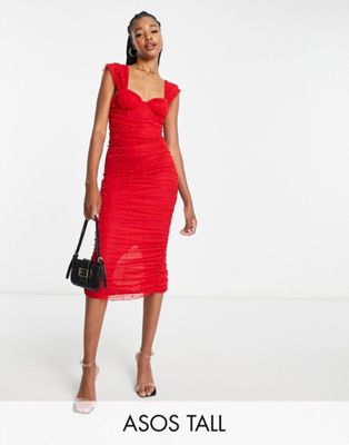 Красное платье миди с корсетом и жемчугом ASOS DESIGN Tall ASOS Tall