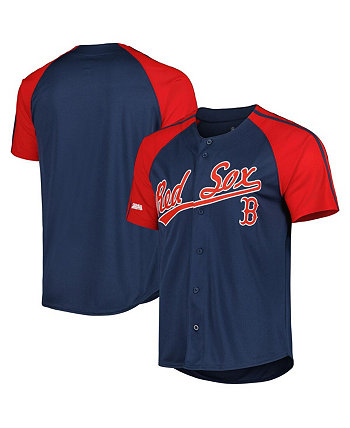 Men's Navy Boston Red Sox Button-Down Raglan Fashion Jersey Stitches