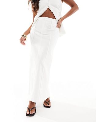 4th & Reckless Petite exclusive linen look maxi seam detail skirt in white - part of a set 4TH & RECKLESS