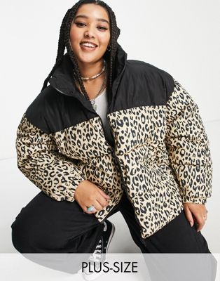 Only Curve padded jacket in leopard & black Only Curve