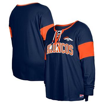 Women's New Era Navy Denver Broncos Plus Size Lace-Up Notch Neck Long Sleeve T-Shirt New Era