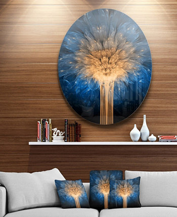 Designart 'Fractal 3D Blue Dragon Flower' Абстрактная круглая металлическая настенная живопись - 23 "x 23" Design Art
