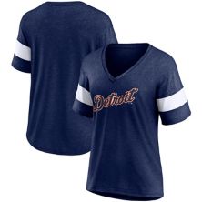 Женская футболка Fanatics с фирменной меланжевой отделкой темно-синего цвета Detroit Tigers Wordmark с v-образным вырезом из трех смесовых тканей Fanatics
