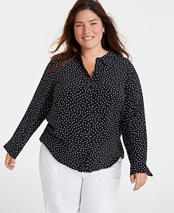 Trendy Plus Size Printed Collared Shirt, Created for Macy's On 34th