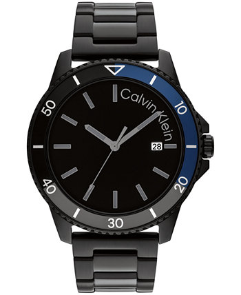 Мужские часы-браслет из нержавеющей стали с тремя стрелками, черные, 44 мм Calvin Klein