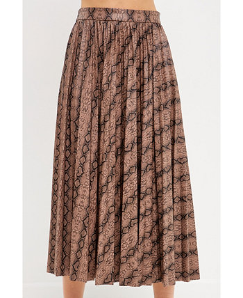 Women's Animal Print Pleated Slit Detail Midi Skirt Endless rose