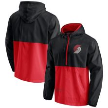 Men's Fanatics Branded Black/Red Portland Trail Blazers Anorak Block Party Windbreaker Half-Zip Hoodie Jacket Fanatics