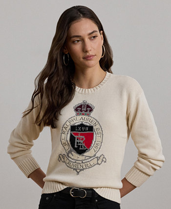 Women's Intarsia-Knit Crest Cotton Sweater, Regular & Petite LAUREN Ralph Lauren